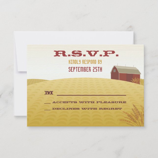 Red Barn Wedding RSVP Card (Vorderseite)
