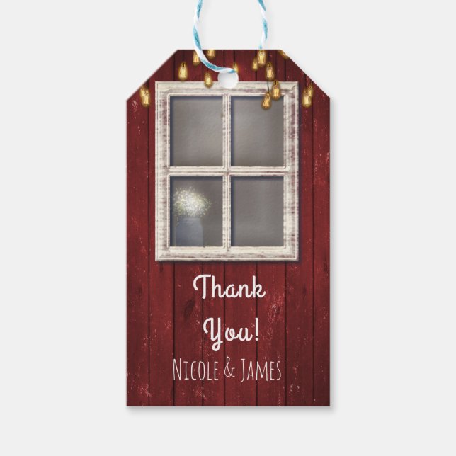 Red Barn Window & Lights Rustic Country Gefallen Geschenkanhänger (Vorderseite)