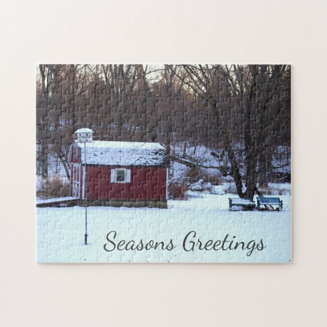 Red Barn Winter Scene Jigsaw Puzzle (Horizontal)