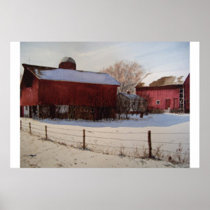 Red Barns in Winter- poster