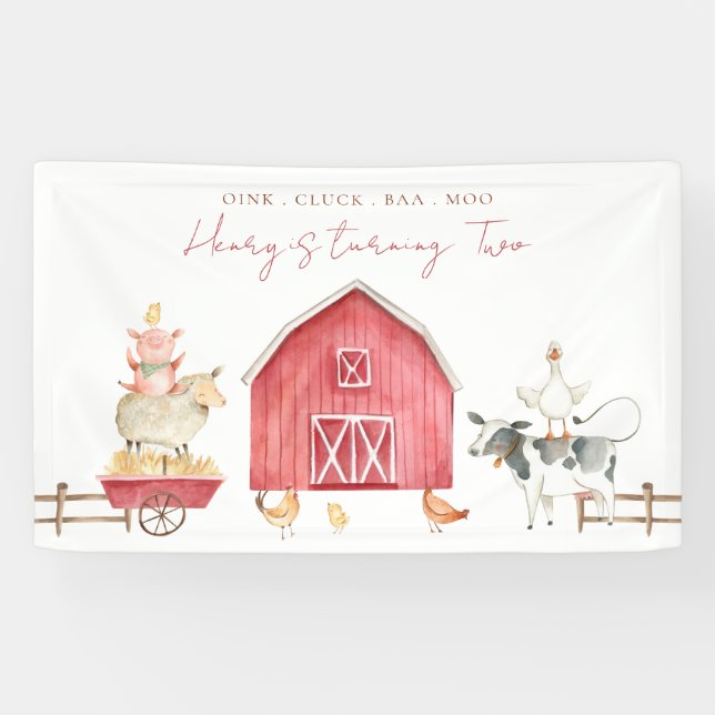 Red Barnyard Animals Kindergeburtstag Party Banner (Horizontal)