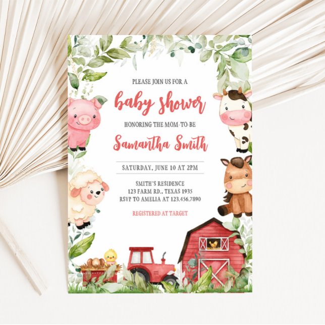 Red Barnyard Farm Baby Dusche Einladung (Boy Red Barnyard Animals Baby Shower Invitation)