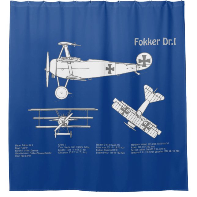 Red Baron Fokker Dr.1 - Airplane Blueprint ABD Duschvorhang (Vorderseite)