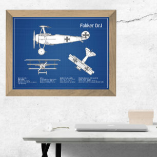 Red Baron Fokker Dr.1 - Airplane Blueprint ABD Fotodruck