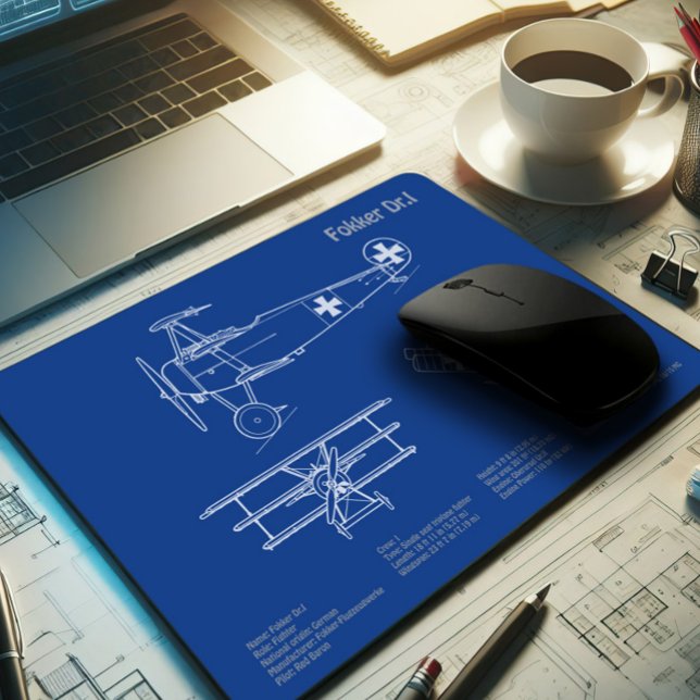 Red Baron Fokker Dr.1 - Airplane Blueprint AD Mousepad (Von Creator hochgeladen)