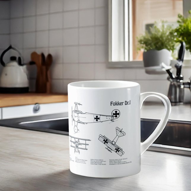 Red Baron Fokker Dr.1 - Airplane Blueprint BD Kaffeetasse (Von Creator hochgeladen)