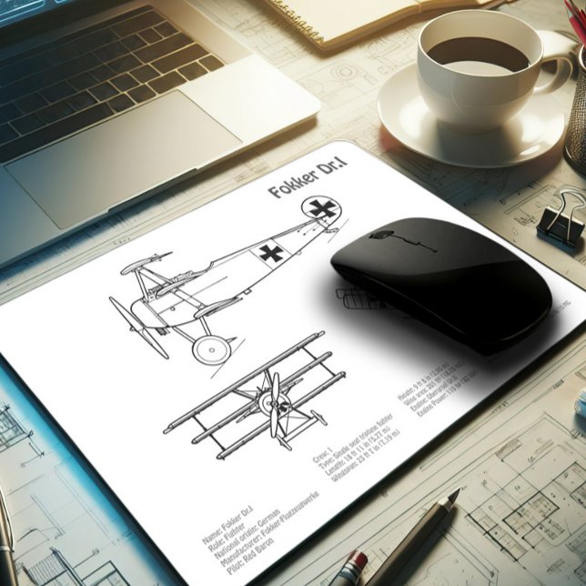 Red Baron Fokker Dr.1 - Airplane Blueprint BD Mousepad (Von Creator hochgeladen)