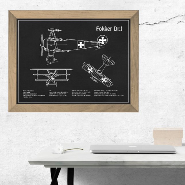 Red Baron Fokker Dr.1 - Airplane Blueprint PD Fotodruck (Von Creator hochgeladen)