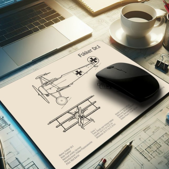 Red Baron Fokker Dr.1 - Airplane Blueprint SD Mousepad (Von Creator hochgeladen)