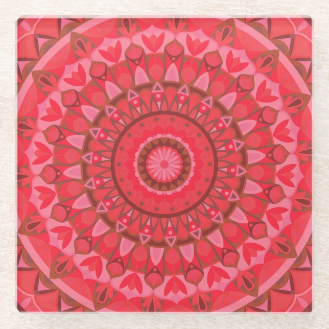 Red Base Mandala Glasuntersetzer (Vorderseite)