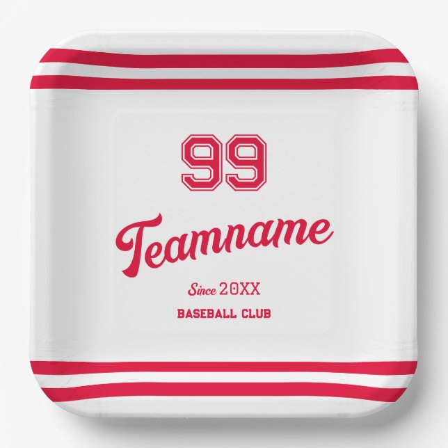Red Baseball Club Custom Player Number & TeamName Pappteller (Vorderseite)