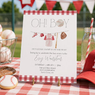 Red Baseball Oh, Baby Dusche Einladung