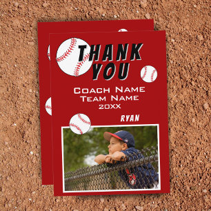 Red Baseball Player Foto Vielen Dank Coach Card Dankeskarte