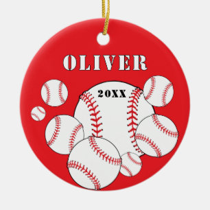 Red Baseball Sports Kids Keepake Weihnachten Keramik Ornament