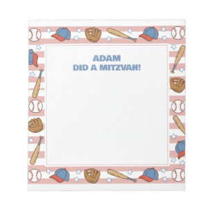 Red Baseball Sportthema Personalisiert Mitzvah Notizblock