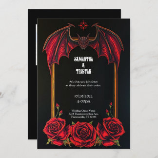 Red Bat and Roses Gothic Wedding Invitation Einladung