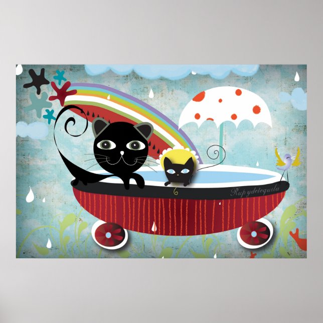 Red Bathtube Black Cat Poster (Vorne)
