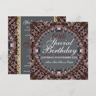 Red Batik Diamond 60. Geburtstag Einladungen