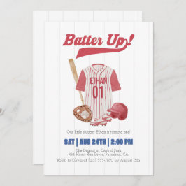Red Batter Up Baseball First Birthday Invitation Einladung