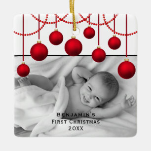 Red Bauble First Christmas Baby Foto Keramik Orna Keramikornament