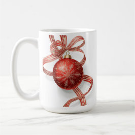Red Bauble Ornament Gold Snowflake Ribbon Kaffeetasse