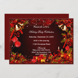 Red Baubles Bells Candles Weihnachtsfest Party Einladung