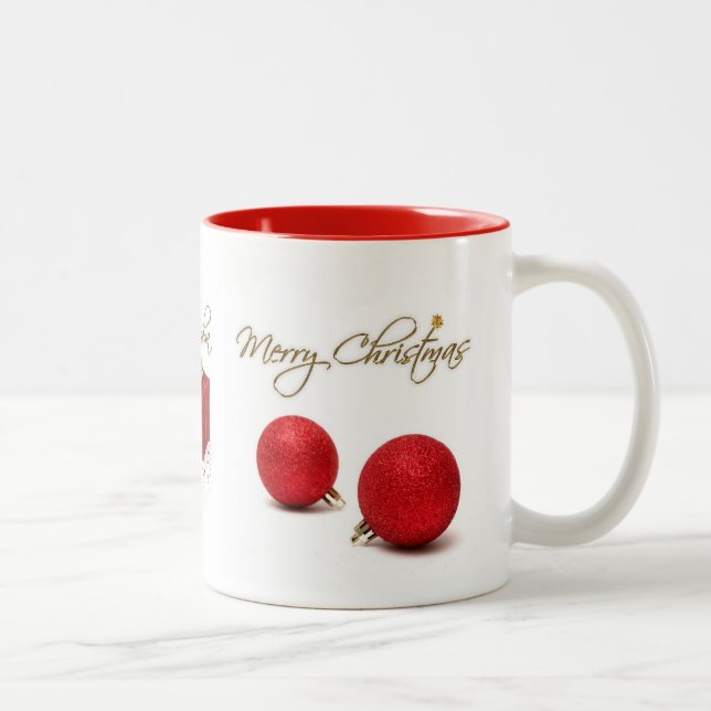 Red Baubles Frohe Weihnachts-Tasse Zweifarbige Tasse (Rechts)