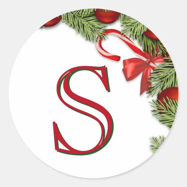 Red Baubles Pine Blätter Weihnachten Umschlag Aufk Runder Aufkleber (Vorderseite)