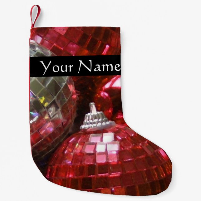 Red Baubles Text Strumpf schwarz Kleiner Weihnachtsstrumpf (Vorderseite)