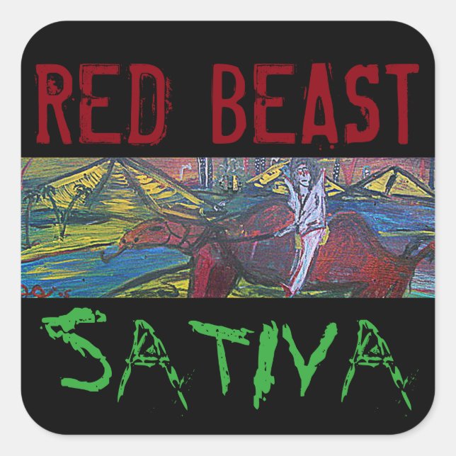 RED BEAST SATIVA QUADRATISCHER AUFKLEBER (Vorderseite)