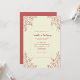 Red Beige Corner Blume Border Boho Rustic Wedding Einladung