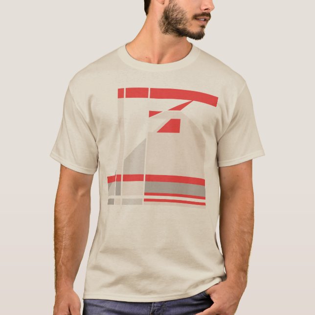 Red Beige Gray Geometric Abstrakt Art MCM Look T-Shirt (Vorderseite)
