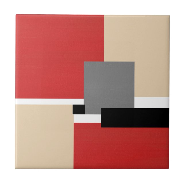 Red Beige Gray Schwarz-weiß Geometric Fliese (Vorderseite)