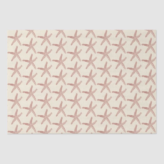 Red Beige Marine Life Starfish Pattern Seidenpapier (Vorderseite)