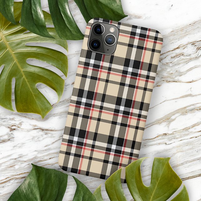 Red Beige Schwarz-weiß Squares Tartan Kariertes Mu Case-Mate iPhone Hülle (Von Creator hochgeladen)