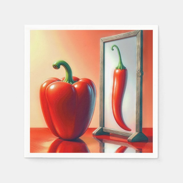 Red Bell Pepper sieht in einem Spiegel Serviette (Vorderseite)