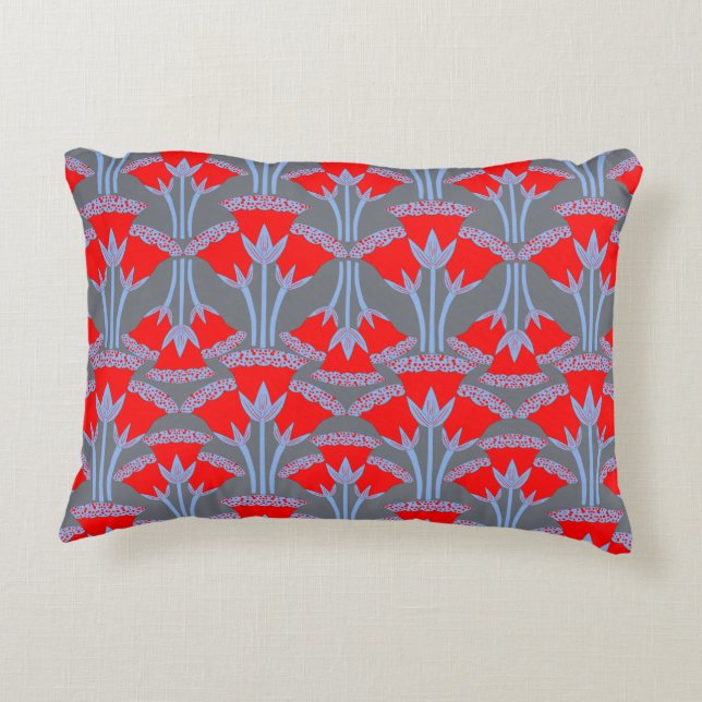 Red Bellflower Accent Pillow | One Owl Artist Dekokissen (Rückseite)