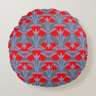 Red Bellflower Round Throw Pillow | One Owl Artist Rundes Kissen