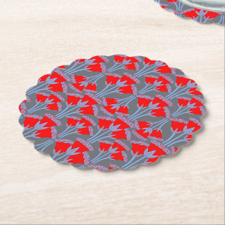 Red Bellflower Scalloped Round Paper Coaster Untersetzer