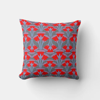 Red Bellflower Throw Pillow | One Owl Artist Kissen