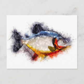 Red Bellied Piranha Watercolor Monster Fish Art Postkarte