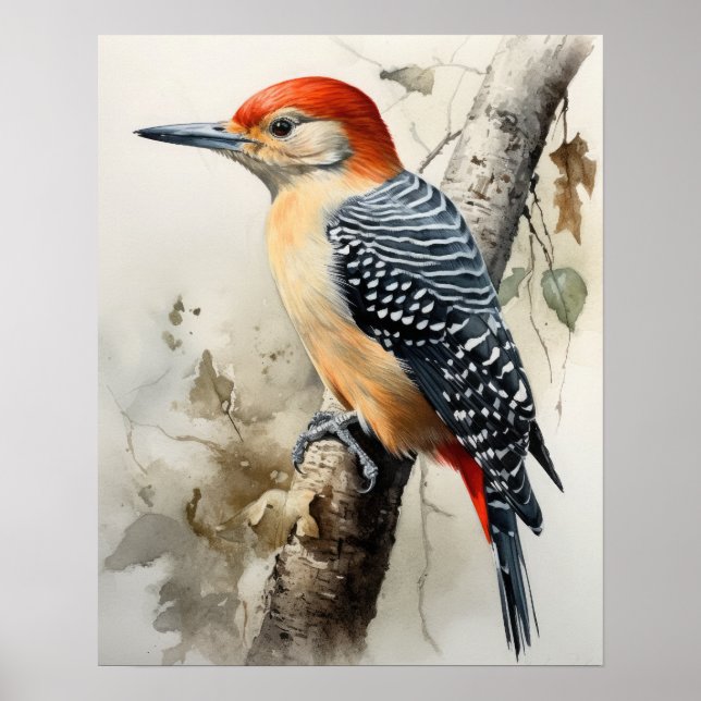 Red Bellied Woodpecker Bird Art Print Poster (Vorne)
