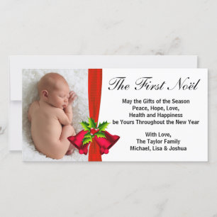 Red Bells Baby's First Christmas Foto Card Feiertagskarte