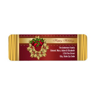 Red Bells Gold Holly Red Christmas Address Labels