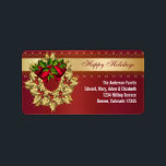 Red Bells Gold Holly Red Christmas Address Labels Adressaufkleber<br><div class="desc">Goldkranz mit roten Glocken Weihnachtsadressen oder Weihnachtsgeschenketiketten. Passen Sie Ihren Wünschen nach Schriftart,  Schriftart und Schriftart an.</div>