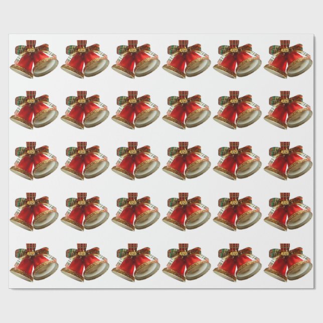 Red Bells White Wrapping Paper Geschenkpapier (Flach)