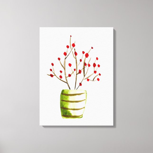 Red Berries Aquarellen Weihnachten Leinwanddruck (Vorderseite)