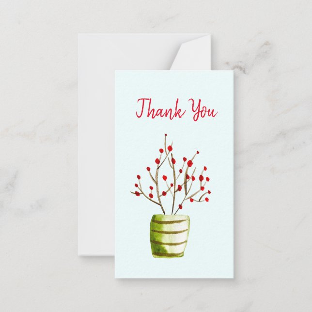 Red Berries Aquarellen Weihnachten Mitteilungskarte (Vorderseite)