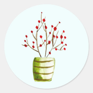 Red Berries Aquarellen Weihnachten Runder Aufkleber