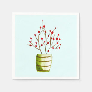 Red Berries Aquarellen Weihnachten Serviette